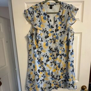 Robert Louis Light Blue Floral Ruffle Dress - Yellow & Black Accents